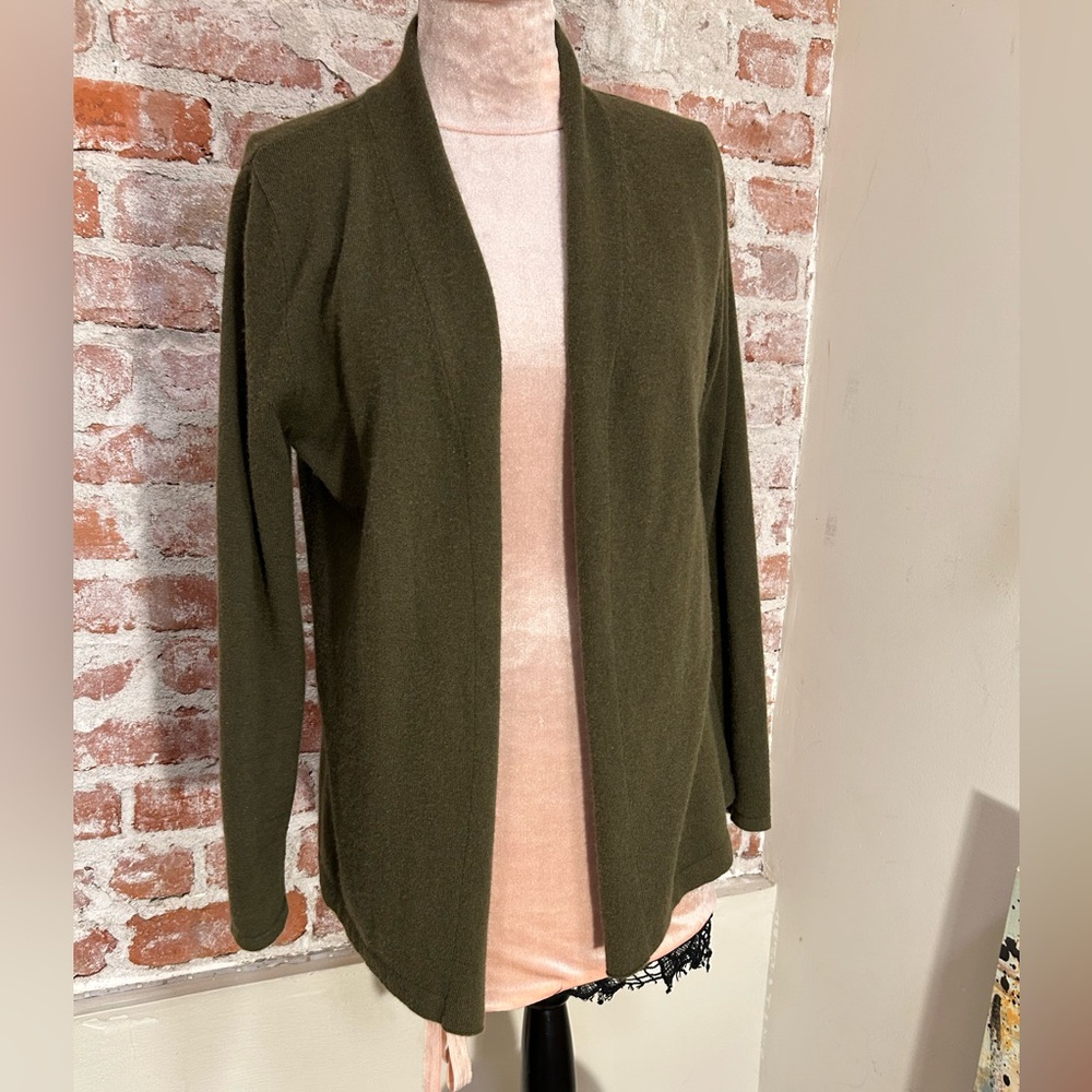 Lusso Green Cashmere open front cardigan fall winter minimalist Large